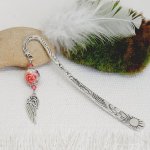 bookmark with silver angel wing and flower bead with pretty pink